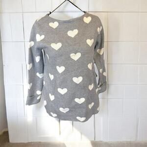 Cynthia Rowley Sweater Womens Sz XS Gray With White Hearts Crewneck Pullover